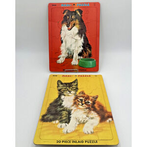 Lot Of 2 Vintage Maxi Puzzles Kittens Lassie Collie Jig Saw Puzzle